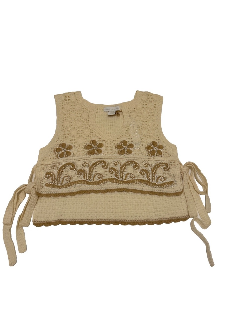 House of Harlow 1960 Crochet Floral Vest One Size Ivory Beaded Boho NWT